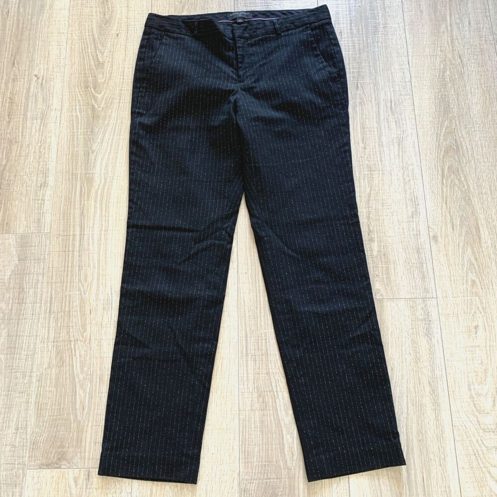 Banana Republic Ryan Fit Trousers Pants Career Pinstripe Black Metallic Womens 6